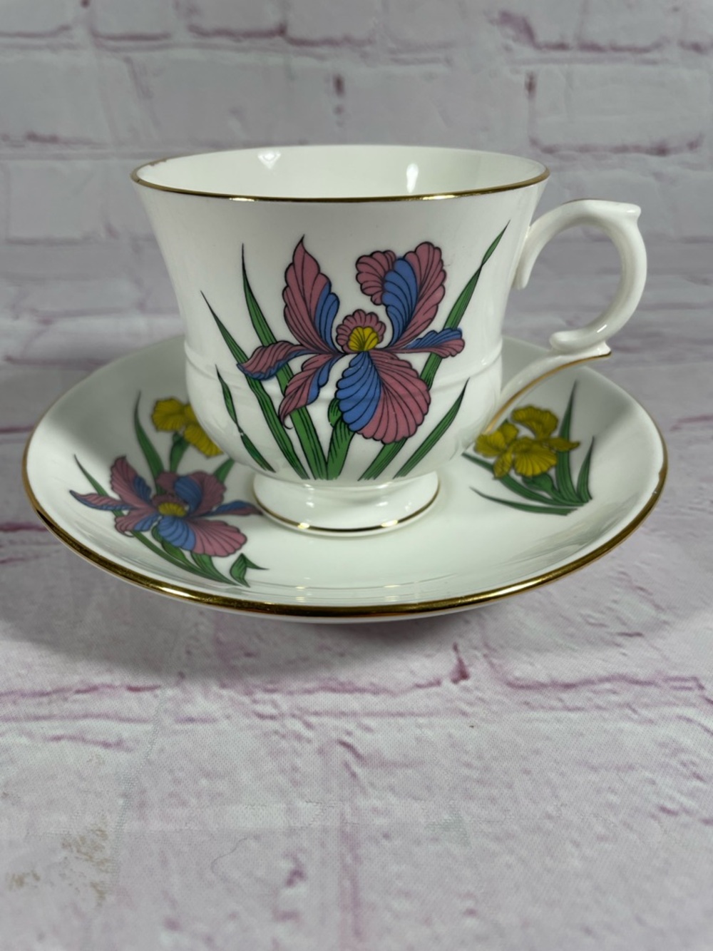 Vintage Staffordshire Iris Fine Bone China Tea Cup and Saucer Set England